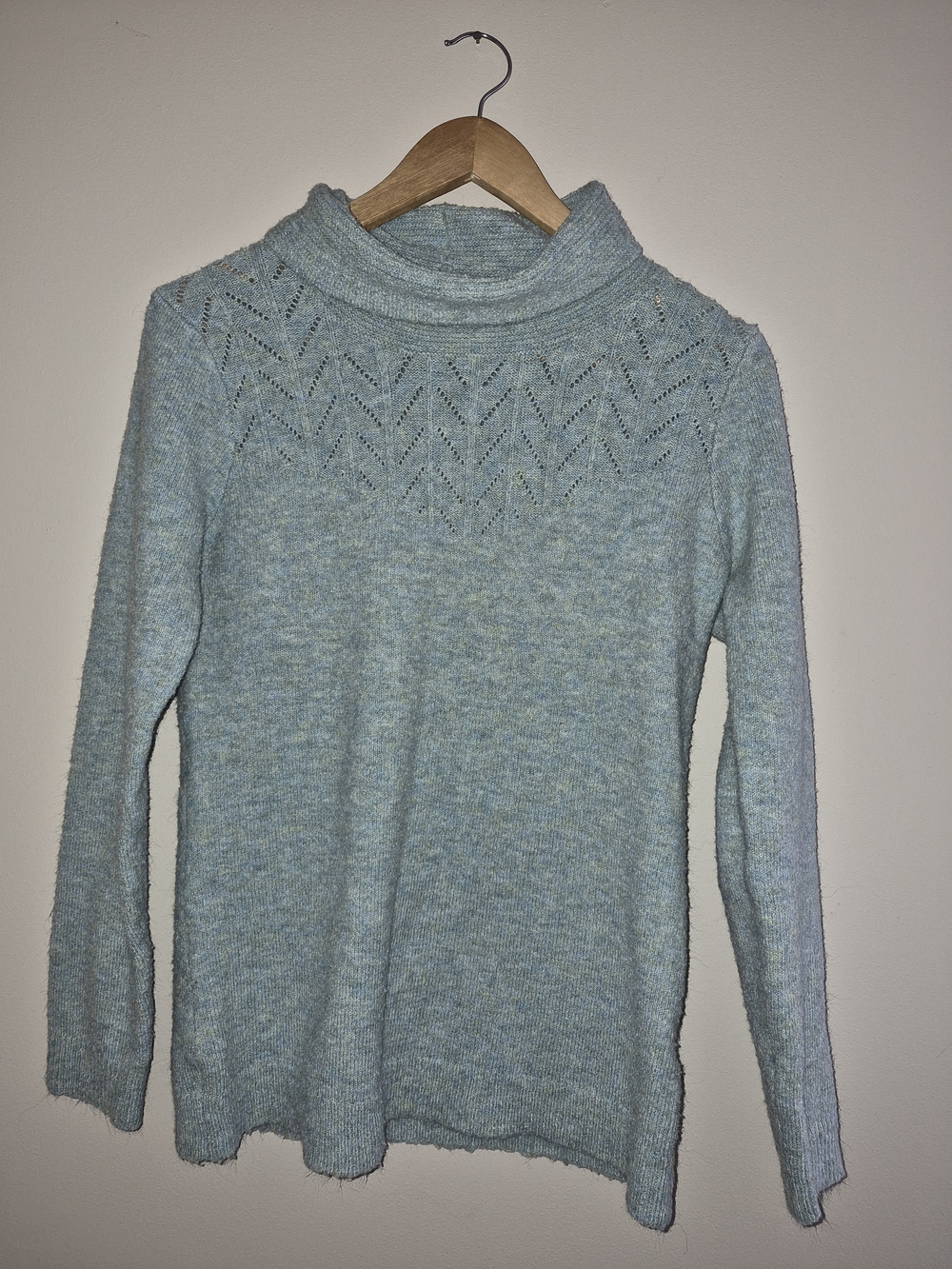 Cozy Light Blue Cowl Neck Sweater - Women's